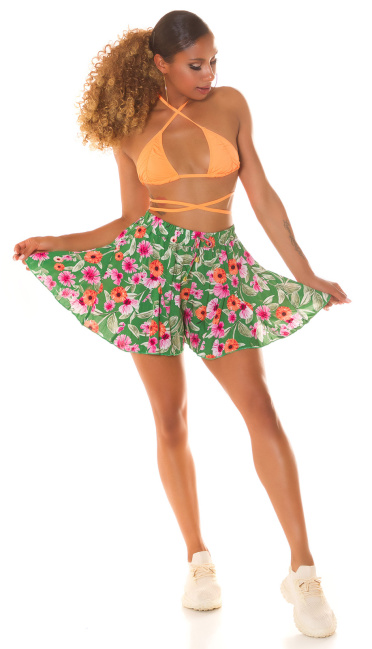 Hoge taille zomer shorts met bloemen-print groen